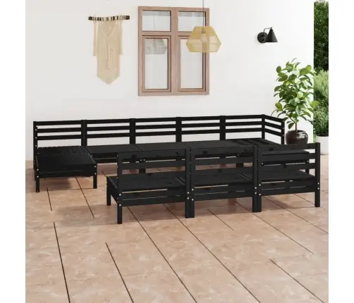 10-Osaline Aiamööblikomplekt, Must, Männipuit