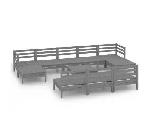 11-Osaline Aiamööblikomplekt, Täismännipuit, Hall