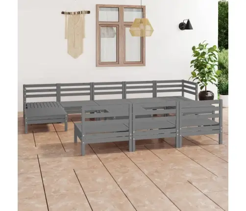 11-Osaline Aiamööblikomplekt, Täismännipuit, Hall