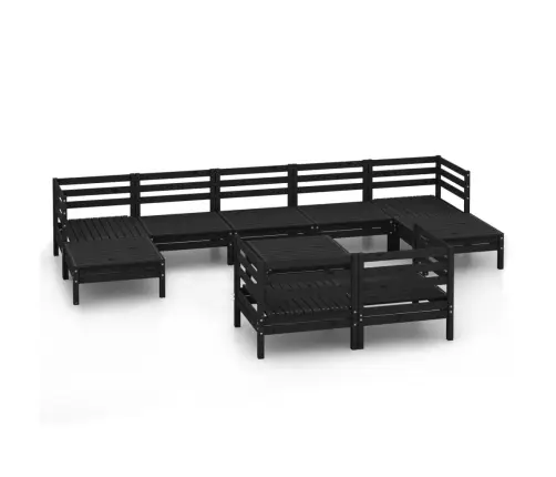 Sodo Poilsio Baldų Komplektas, 10 Dalių, Juodas, Pušies Masyvas