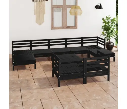 Sodo Poilsio Baldų Komplektas, 10 Dalių, Juodas, Pušies Masyvas