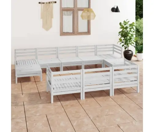 10-Daļīgs Dārza Atpūtas Mēbeļu Komplekts, Balts Priedes Koks Vidaxl