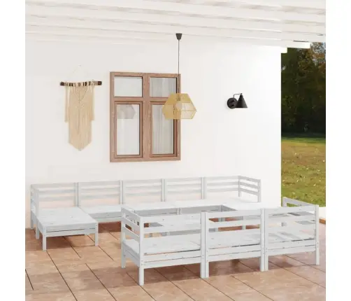 11-Daļīgs Dārza Atpūtas Mēbeļu Komplekts, Balts Priedes Koks Vidaxl