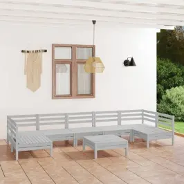 Sodo Poilsio Baldų Komplektas, 8 Dalių, Baltas, Pušies Masyvas