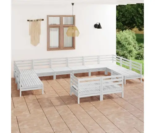 12-Daļīgs Dārza Mēbeļu Komplekts, Balts Priedes Masīvkoks Vidaxl
