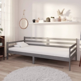 Lova Su Čiužiniu, Pilka, 90X200cm Pušies Medienos Masyvas
