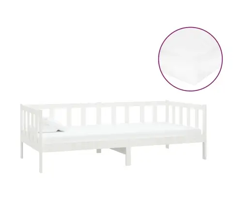 Lova Su Čiužiniu, Balta, 90X200cm Pušies Medienos Masyvas