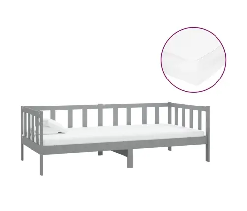 Dīvāngulta Ar Matraci, 90X200 Cm, Pelēka, Priedes Masīvkoks Vidaxl