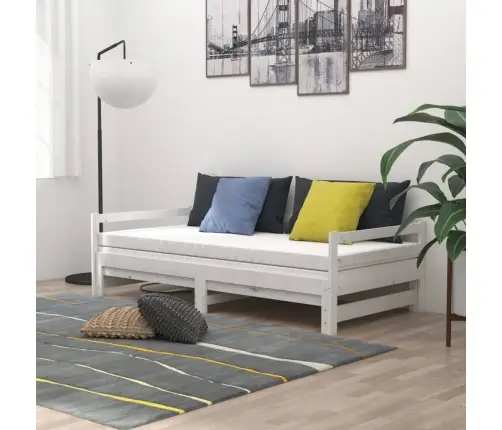 Ištraukiama Lova, Balta, 2X(90X200)cm Pušies Medienos Masyvas