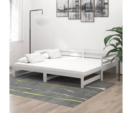 Ištraukiama Lova, Balta, 2X(90X200)cm Pušies Medienos Masyvas