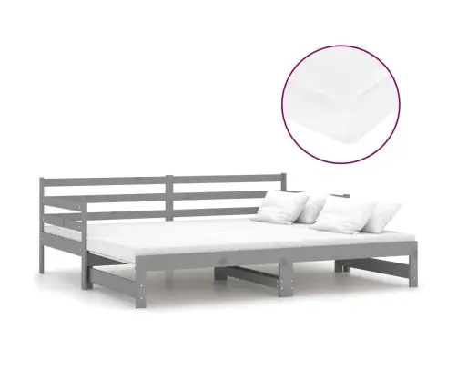 Izvelkama Gulta, 2X(90X200) Cm, Pelēka, Priedes Masīvkoks Vidaxl