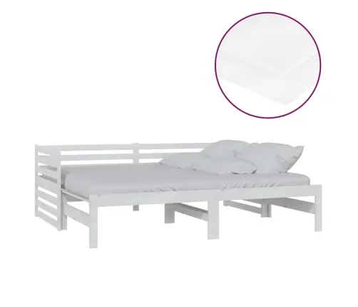 Väljatõmmatav Päevavoodi, 2X(90X200) cm Valge, Täismännipuit