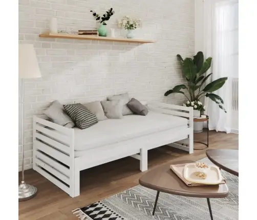 Väljatõmmatav Päevavoodi, 2X(90X200) cm Valge, Täismännipuit