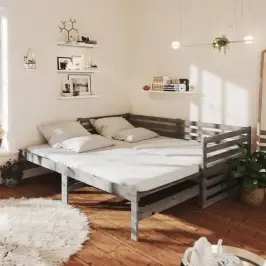 Izvelkama Gulta, 2X(90X200) Cm, Pelēka, Priedes Masīvkoks Vidaxl