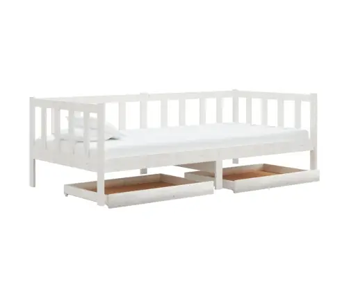 Lova Su Stalčiais, Balta, 90X200cm Pušies Medienos Masyvas