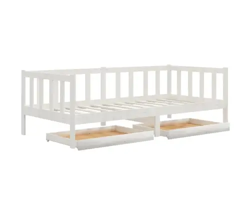 Lova Su Stalčiais, Balta, 90X200cm Pušies Medienos Masyvas