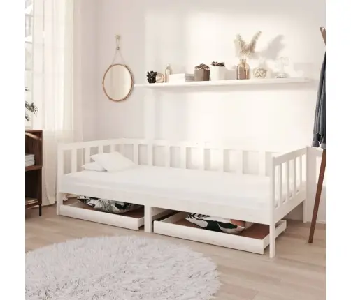 Lova Su Stalčiais, Balta, 90X200cm Pušies Medienos Masyvas