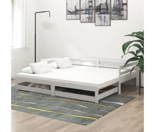 Izvelkama Gulta, 2X(90X200) Cm, Balta, Priedes Masīvkoks Vidaxl