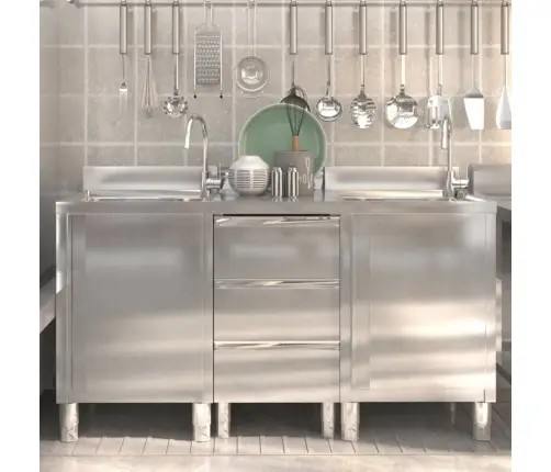 Komercinės Virtuvės Spintelės, 3 Vnt., Nerūdijantis Plienas