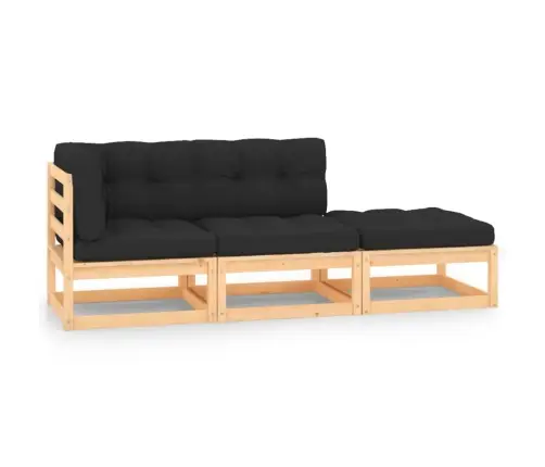 3-Osaline Aiamööblikomplekt Istmepatjadega, Männipuit