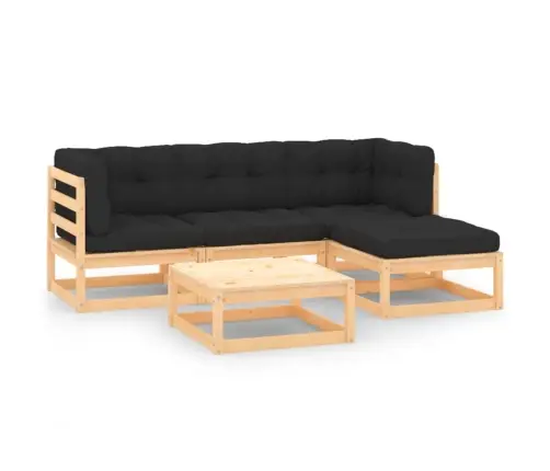 5-Daļīgs Dārza Mēbeļu Komplekts Ar Matračiem, Priedes Koks Vidaxl