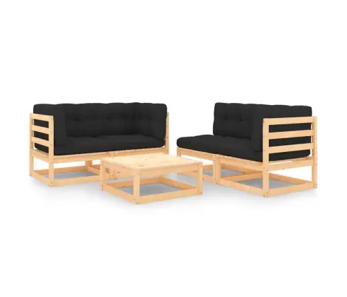 5-Daļīgs Dārza Mēbeļu Komplekts Ar Matračiem, Priedes Koks Vidaxl