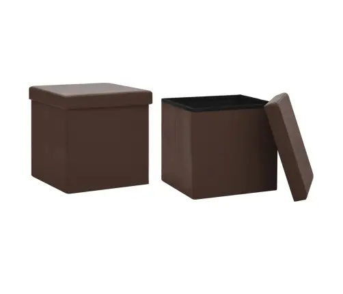 Sulankstomos Taburetės-Daiktadėžės, 2Vnt., Rudos Spalvos, Pvc