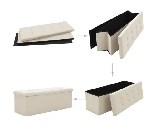 Sulankstomas Suoliukas-Daiktadėžė, Kreminis, Dirbtinis Linas