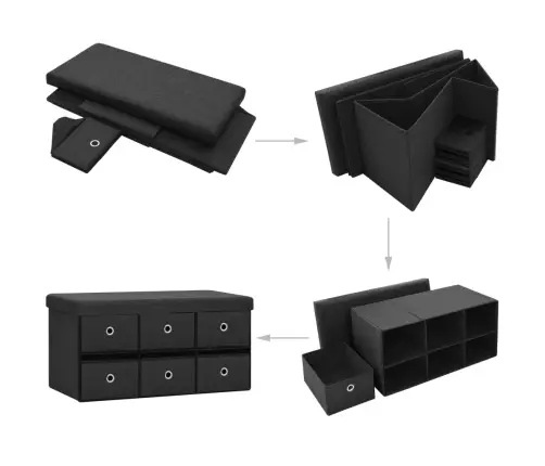 Suoliukas-Daiktadėžė, Juodas, 76X38X38cm Dirbtinis Linas