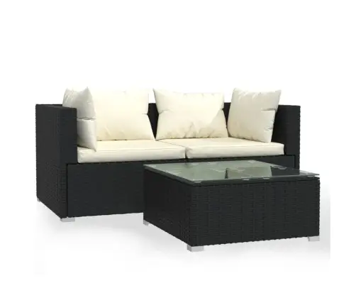 3-Daļīgs Dārza Mēbeļu Komplekts, Matrači, Melna Pe Rotangpalma Vidaxl