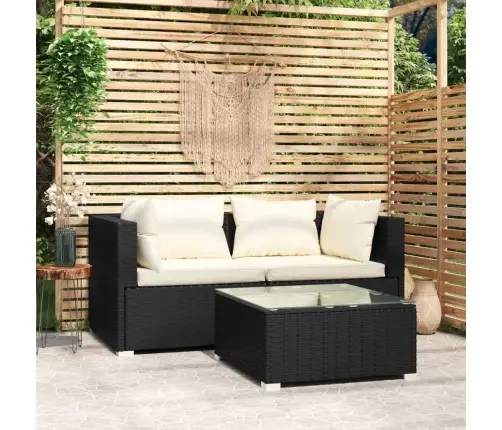 3-Daļīgs Dārza Mēbeļu Komplekts, Matrači, Melna Pe Rotangpalma Vidaxl