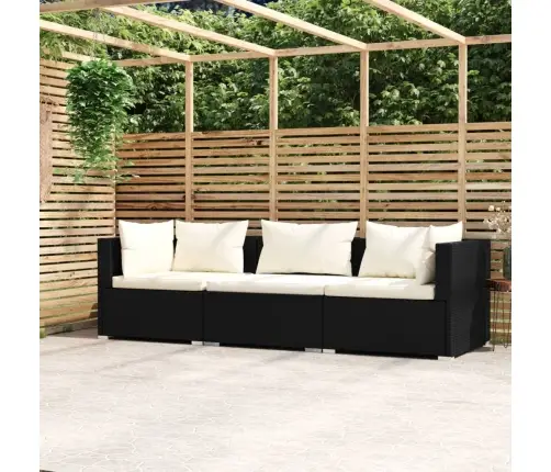 Trīsvietīgs Dīvāns Ar Matračiem, Melna Pe Rotangpalma Vidaxl