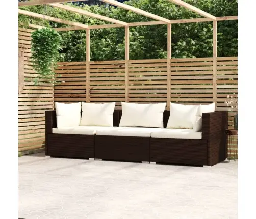 Trivietė Sofa Su Pagalvėlėmis, Rudos Spalvos, Poliratanas