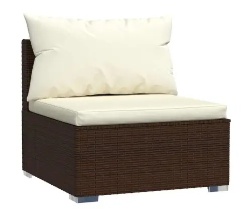 Vidurinė Sodo Sofos Dalis Su Pagalvėlėmis, Ruda, Poliratanas