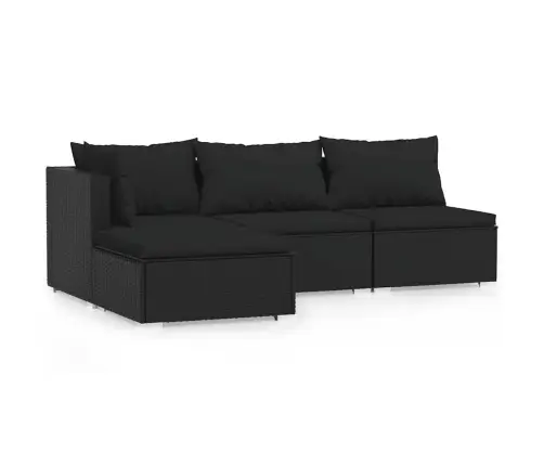 4-Daļīgs Dārza Atpūtas Mēbeļu Komplekts Ar Matračiem, Melns Pe Vidaxl