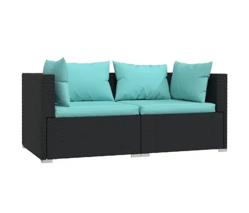 Dvivietė Sofa Su Pagalvėlėmis, Juodos Spalvos, Poliratanas