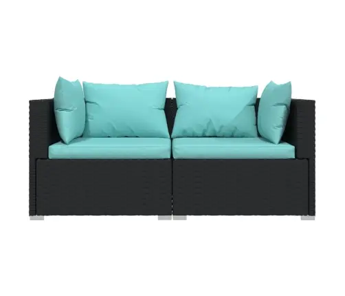 Dvivietė Sofa Su Pagalvėlėmis, Juodos Spalvos, Poliratanas