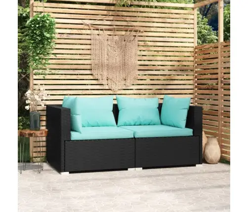 Dvivietė Sofa Su Pagalvėlėmis, Juodos Spalvos, Poliratanas