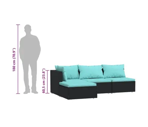 4-Daļīgs Dārza Atpūtas Mēbeļu Komplekts Ar Matračiem, Melns Pe Vidaxl