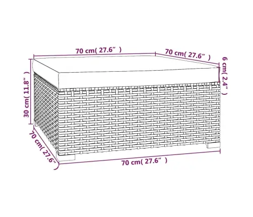 Dārza Kāju Balsts Ar Matraci, 70X70X30 Cm, Melna Pe Rotangpalma Vidaxl