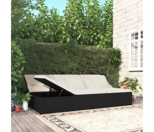 Nolaižama Sauļošanās Gulta Ar Matračiem, Melna Pe Rotangpalma Vidaxl