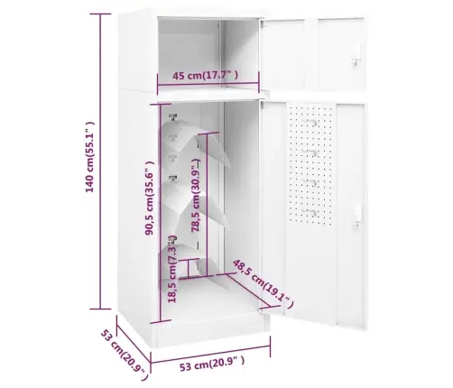 Seglu Skapis, Balts, 53X53X140 Cm, Tērauds    Vidaxl