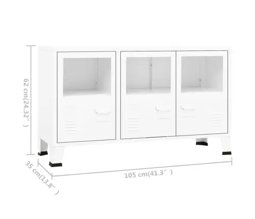 Kumode, Balta, 105X35X62 Cm, Metāls Un Stikls Vidaxl