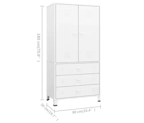 Skapis, 90X50X180 Cm, Metāls, Balts Vidaxl