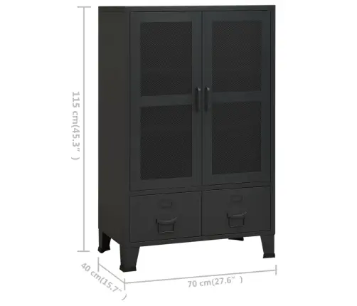 Uzglabāšanas Skapis, Industriāls, Melns, 70X40X115 Cm, Metāls Vidaxl