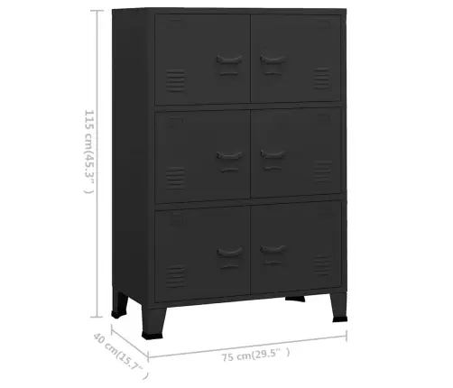 Uzglabāšanas Skapis, Industriāls, Melns, 75X40X115 Cm, Metāls Vidaxl