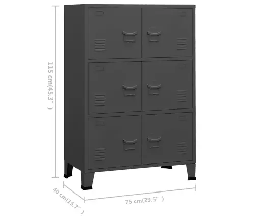 Skapītis, Pelēks, Industriāls Dizains, 75X40X115 Cm, Metāls Vidaxl