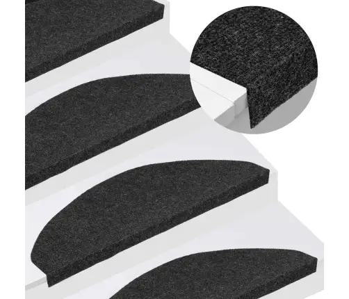 Lipnūs Laiptų Kilimėliai, 15Vnt., Juodos Spalvos, 65X22,5X3,5Cm