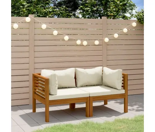 Divvietīgs Dārza Dīvāns, Krēmkrāsas Matrači, Akācijas Koks Vidaxl