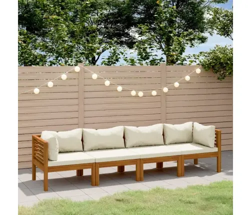 Četrvietīgs Dārza Dīvāns, Krēmkrāsas Matrači, Akācijas Koks Vidaxl